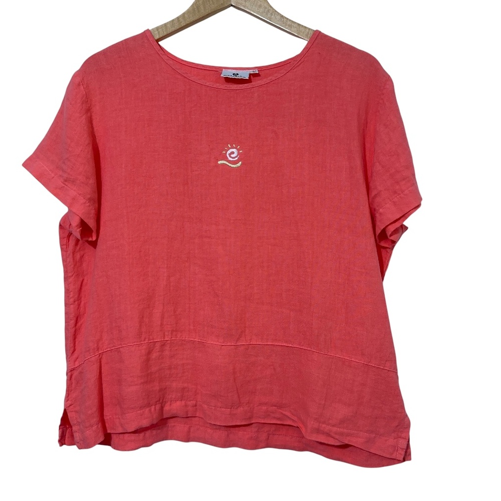 Spirit Vintage Linen Top Size Med Cropped Embroidered Fall Casual